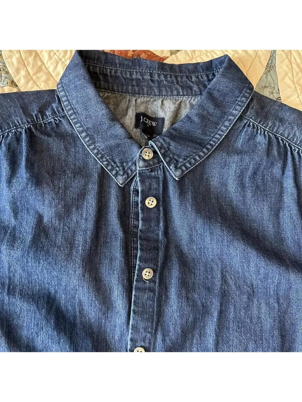 J Crew Shirt Dress Denim Chambray Long Sleeve Button Front Tiered Size 12 spring